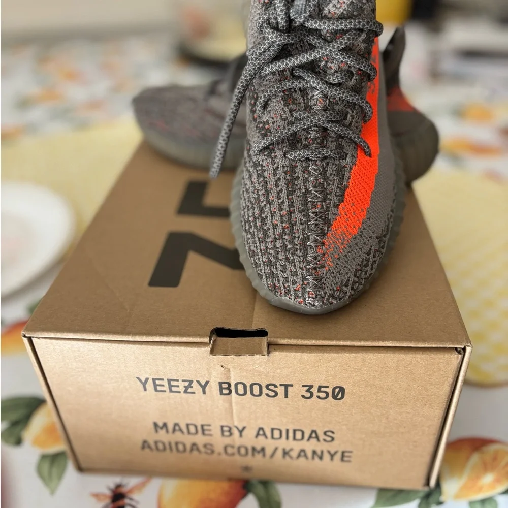 Like New Yeezy Boost 350 Grey and Orange Knit Athletic Shoes by Adidas